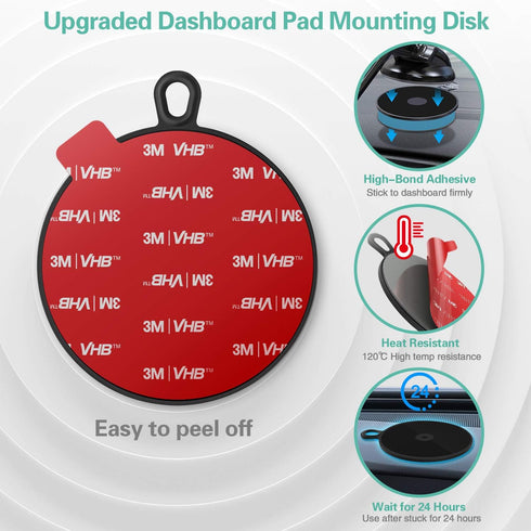 pop-tech Dash Suction Cup Mounting Disk: 95mm Car Mount Adhesive Dashboard Pad for Phone Holder