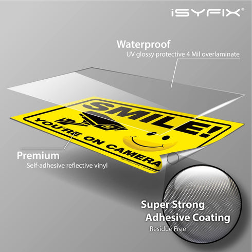 iSYFIX Smile You're on Camera Reflective Stickers for Business - 2 Pack 14x10 Inch - UV Protection, Fade Resistance