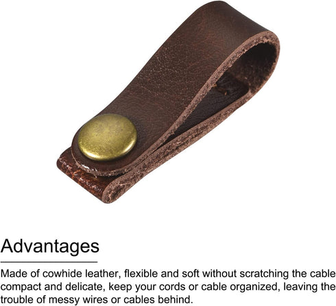 MECCANIXITY Pack of 5 Leather Cable Straps, 90x12mm Portable Cord Organizer Clips for Brown Earphone Management