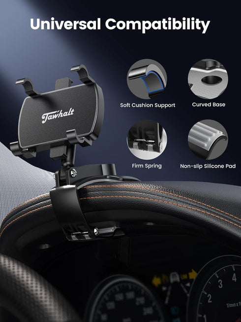 Car Phone Holder for Dashboard, 360 Degree Rotation Clip Design Compatible with All Smart Phones