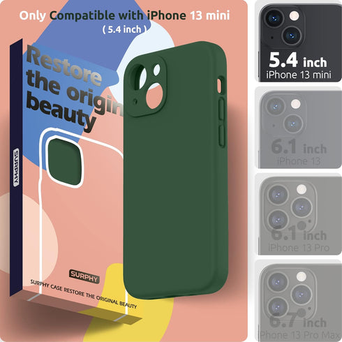 SURPHY Compatible with iPhone 13 Mini Case with Screen Protector, (Camera Protection + Soft Microfiber Lining) Liquid Silicone Phone Case 5.4 inch 2021, Clover Green
