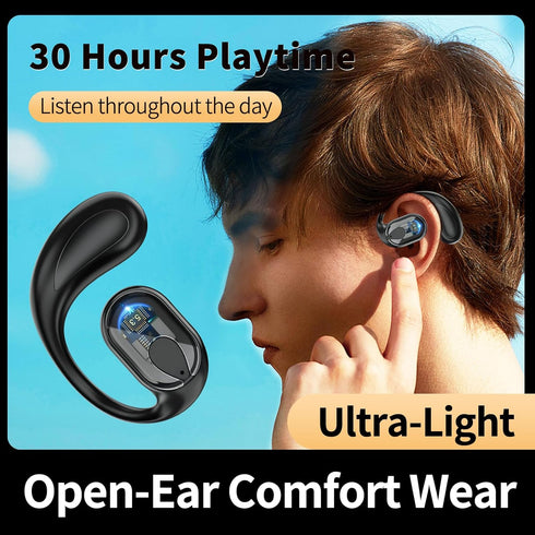 Open-Ear Wireless Headphones, Single Left Ear Bluetooth Headset, 30 Hours Playtime, Sports Earbud for Running & Driving