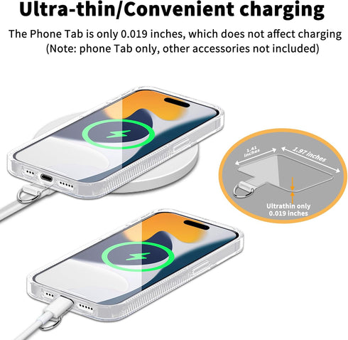 2pcs Transparent Phone Tether Tabs for Clear Phone Cases, Cell Phone Tether Replacement for iPhone Smartphone Case