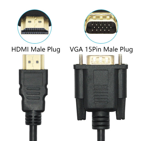 5.9FT, 1080P HDMI to VGA Adapter Cable Gold-Plated HDMI Male to VGA Male High-Definition Video Converter, Used