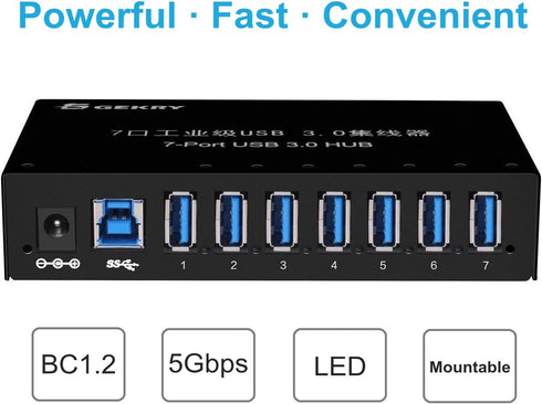 USB 3.0 Hub, 7-Port Powered USB Hub 3.0 with Metal Case, 36W AC Adapter-Type A