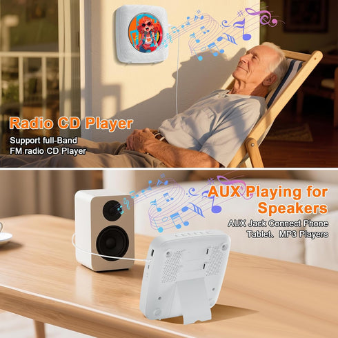 Gueray 1800mAh MP3 Portable CD Player Bluetooth: CD Players for Home Rechargeable Desktop Wall Portable CD Player