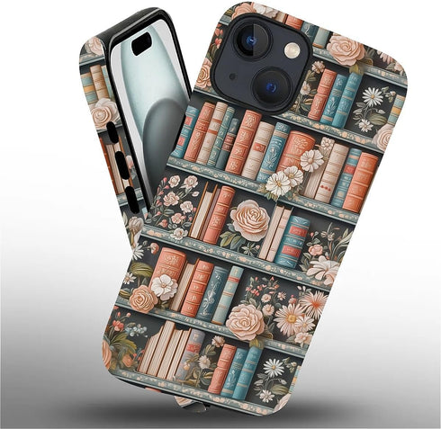 DAIZAG 15,Flower 2 15 Phone Case Compatible with iPhone Bookshelf Mixed Layer Soft Silicone+Hard PC Ddouble Protection