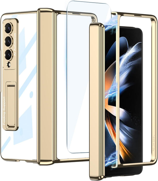 Shop Samsung Galaxy Z Fold 4 5G Clear Case with Gold Magnetic Hinge Protection, Adjustable Kickstand & Screen Protector.