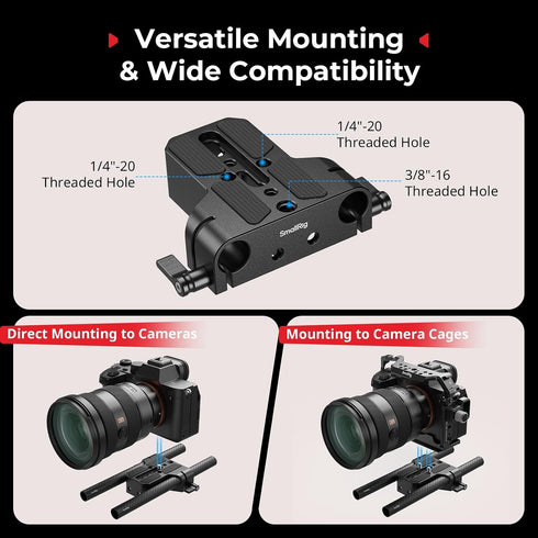 SMALLRIG 15mm 15mm (8'' 20cm), A6500 A6600 A6300, R5 R6, A7SIII A7III, 5609 Camera Base Plate Kit with LWS Rod Rail