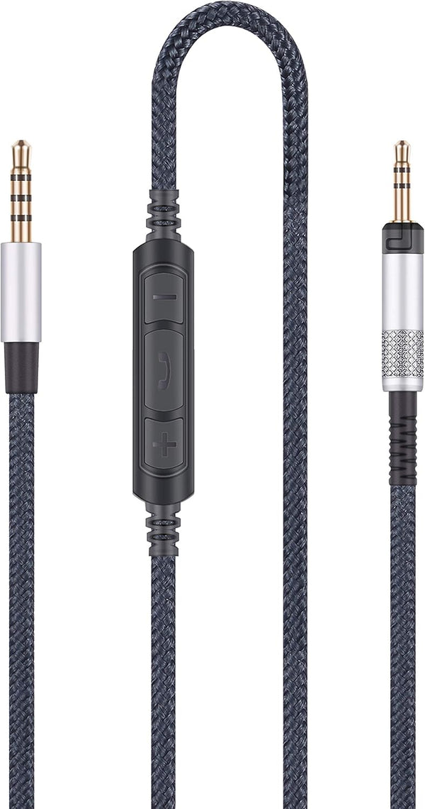 Audio Replacement Cable with In-Line Mic, Volume Control, Compatible with Sennheiser HD598, HD599, Samsung Galaxy