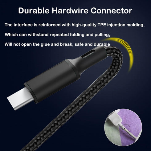 GELRHONR 3 in 1 USB C Splitter Cable, 5A Fast Charge, 3 Type-C Male, 1.2m Nylon Braided, Compatible with Mobile/Android.