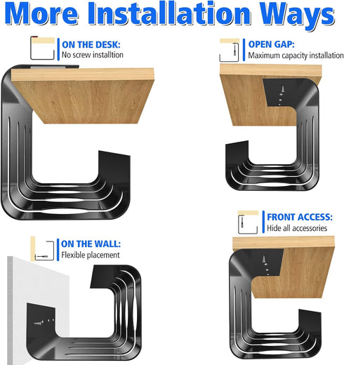Under Desk Cable Management Tray, 2 Pack Steel Wire Organizer, No Drill 15.7 in Black Cable Raceway for Cords
