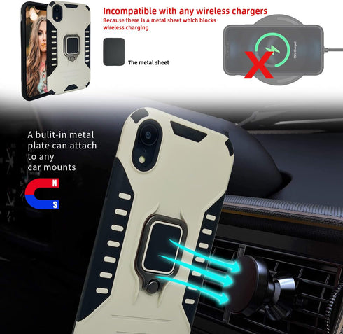 MODOS LOGICOS Case for iPhone XR, Dual Layers Shockproof Protective Case with 360 Metal Rotating Ring