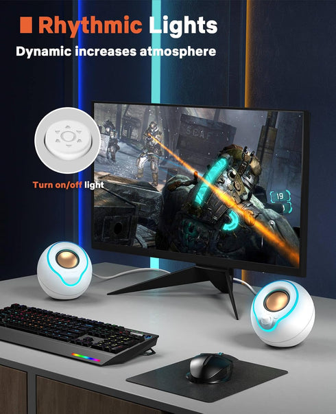 LENRUE Computer Speakers, PC Speakers with Colorful Lights, Volume Knob, AUX and USB Powered for Desktop Laptop