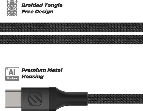 Scosche Ci4B1SG-SP 1-ft Premium Charge & Sync Braided Cable for Lightning & USB-C Devices, MFi Certified, Black.