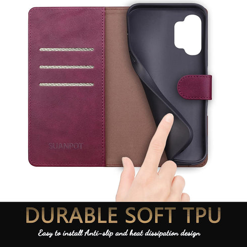 SUANPOT Samsung Galaxy A32 5G RFID Blocking Leather Wallet Case, Shockproof Cover for Women Men