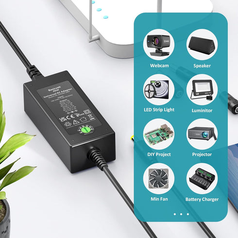 45W Universal DC Power Supply, 15V 13.5V 12V 9V 7.5V 6V 5V Switching AC Adapter for LED Strip Lights, Baby Monitors