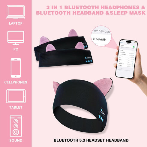 Joythink Kids Bluetooth Headband Headphones, Sleep Mask Wireless Earphones, Adjustable Sports Headset for Girls Boys,