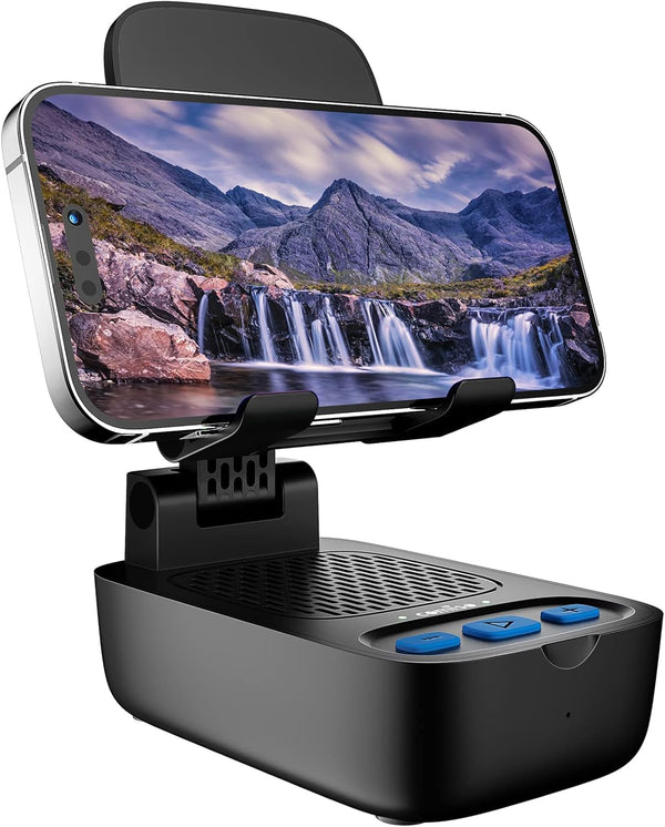 Gifts for Men Women, Cell Phone Stand with Wireless Bluetooth Speaker, Punchy Bass & HD Stereo Sound, Black