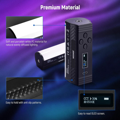 NEEWER 360 2500mAh 2500-8500K Dimmable TL96RGB Basic Magnetic Handheld Light Wand with Desk Tripod, Full RGB Mini LED