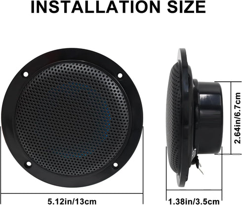 Herdio 4 Inches Waterproof Marine Ceiling Speakers - 160 Watts Power, Low Profile Design, 1 Pair (Black)