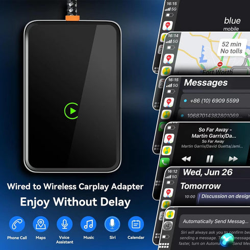 Wireless CarPlay Adapter, Converts Wired to Wireless CarPlay Dongle, Plug & Play Stable Connection for Cars from 2017 &