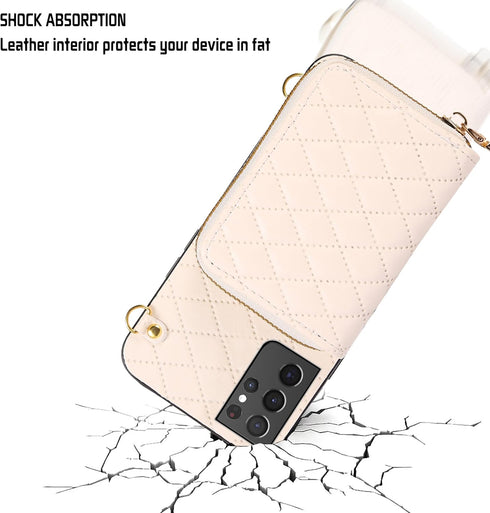 Furiet Detachable Crossbody Strap Wallet Case for Samsung Galaxy S21 Ultra 5G, Zipper Purse, Multi Card Slots, PU