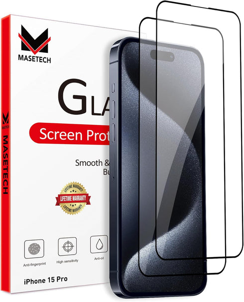 Apple iPhone 15 Pro Tempered Glass Screen Protector (2 Pack) - Durable, high clarity, and easy to install.