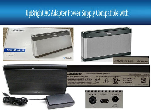 UpBright Car 17V DC Adapter Compatible with Bose 414255 SoundLink III II 404600 Bluetooth Mobile Speaker 369946-1300 330001-1310 404800 S024RU1700100 17-20V 1A Auto Power Supply Cord Battery Charger by UPBRIGHT
