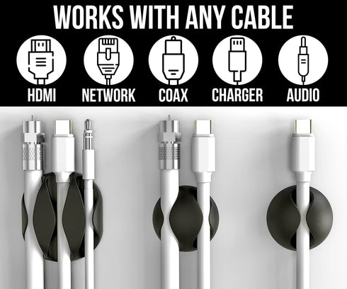 JTek 24 Pack, Cord Organizer, Adhesive Cable Holder, Black and White | Cable Organizer, Cord Holder, Desk Organizers