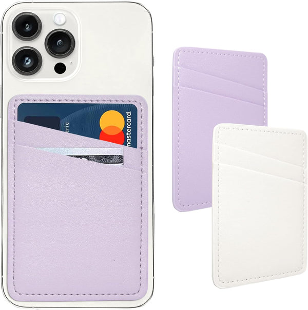 Leather Phone Wallet Stick On, Card Holder for Phone Case Compatible with iPhone, Samsung and Android - White, Purple