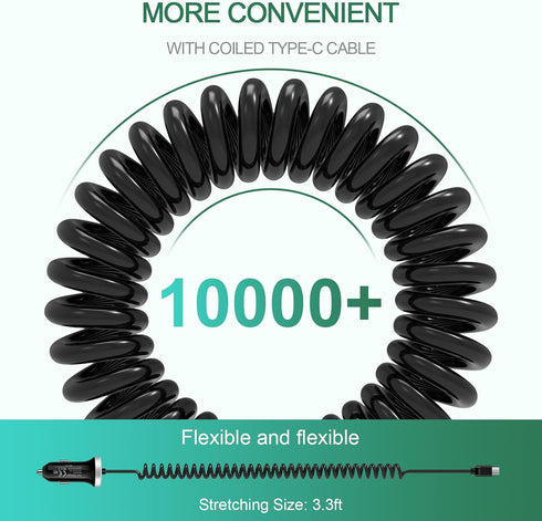 USB C Car Charger, 3.4A Fast Charging Adapter with 3ft Type C Coiled Cable for Samsung Galaxy A15 5G A14 A13 A53 A54