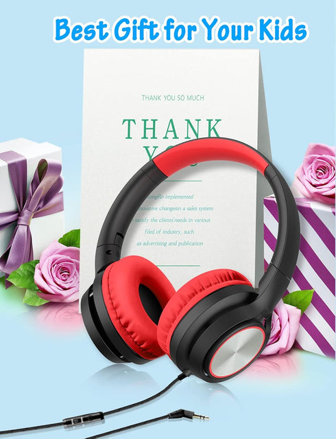 Wired Over Ear Kids Headphones with Microphone, Volume Limited 85dB/94dB for Boys Girls Teens, School/Travel/iPad