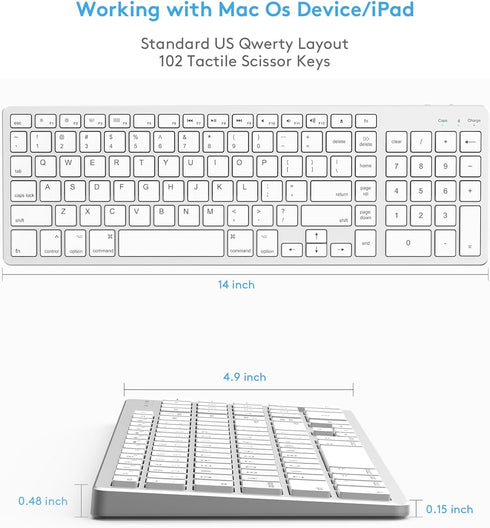 Wireless Bluetooth Keyboard for Apple Mac OS, US QWERTY Layout, Scissor Keys, Rechargeable Battery, Compatible with