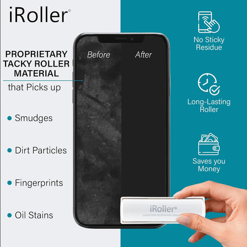 Screen Cleaner by iRoller - Liquid Free iPad Screen Cleaner Roller Tool, Washable & Reusable for Phone, Laptop