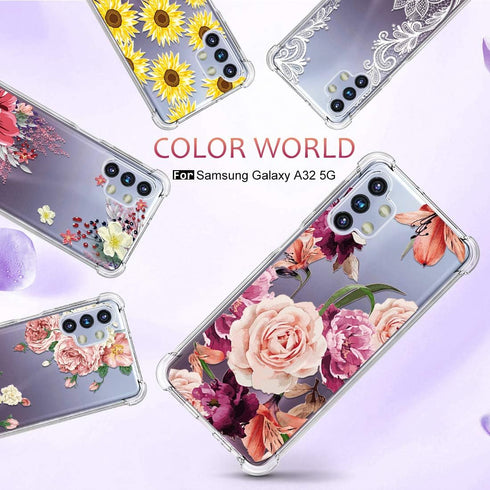 Osophter Galaxy A32 5G Case: Girls Women Flower Floral with Screen Protector, Flexible TPU Rubber Cover
