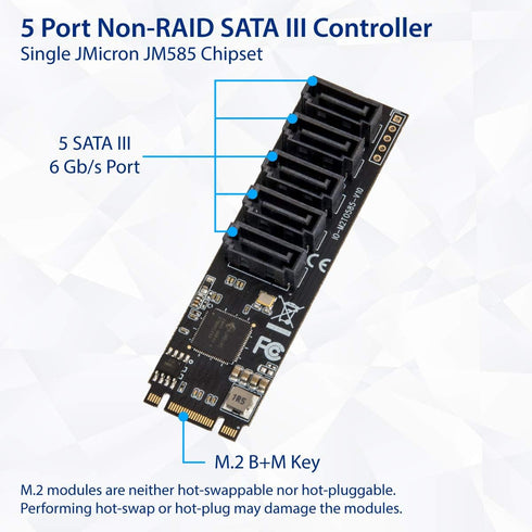 IO CREST Internal 5 Port Non-RAID SATA III 6GB/s M.2 B+M Key Adapter Card for Desktop PC