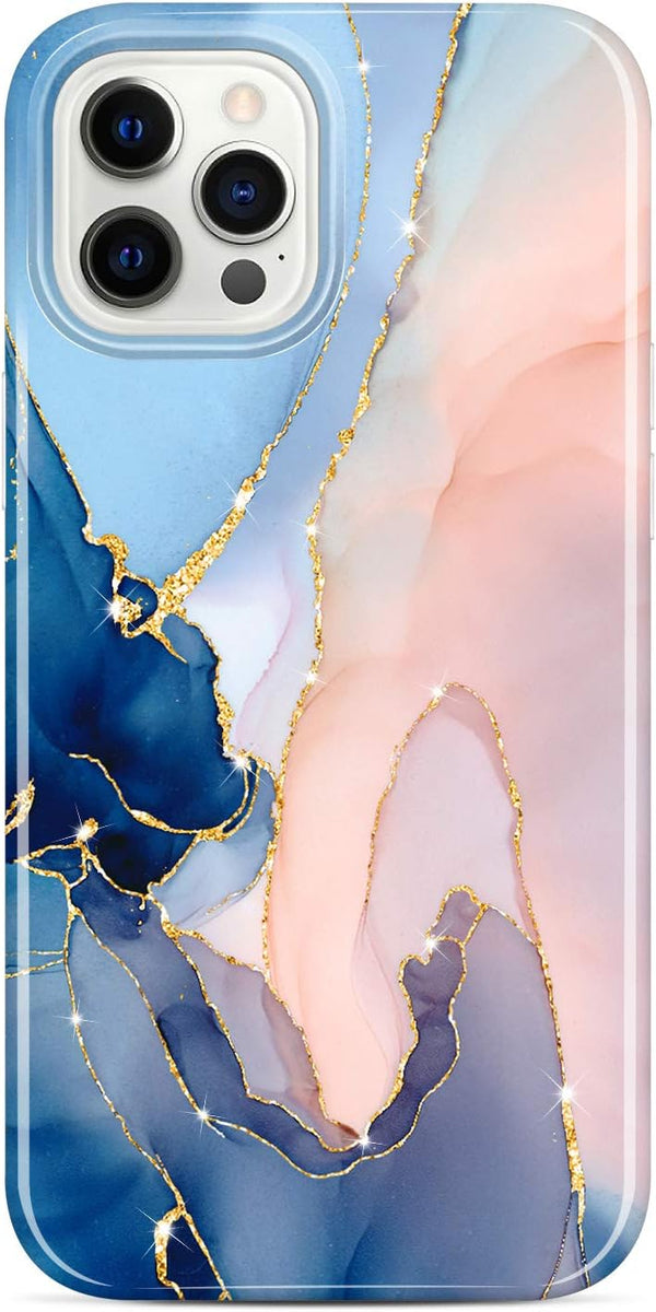 JAHOLAN Gold Glitter Sparkle Case Compatible with iPhone 12 Pro Max, Marble Design, Clear Bumper TPU Soft Rubber Cover