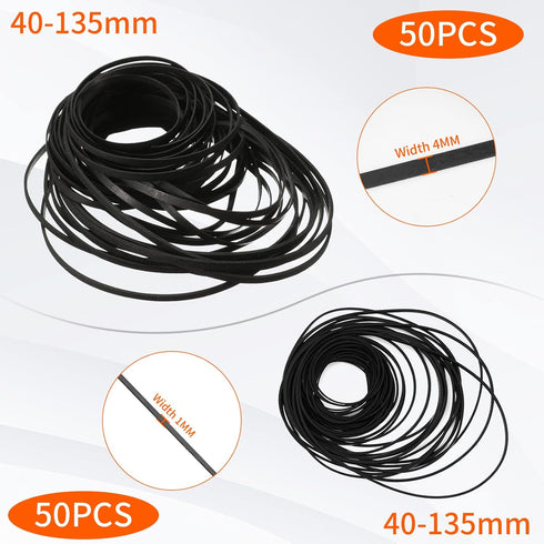 100 Cassette Cassette 40-135 MM, 50 1 MM 50 4 MM Pcs Recorder Rubber Belts - Recorder Repair Maintenance Mix Flat Tape