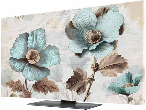 Yukro Blue Broccoli Indoor TV Dust Cover, Vintage Flower Victorian Style Elastic TV