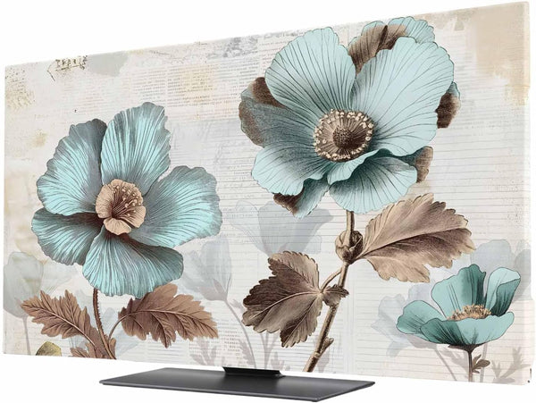 Yukro Blue Broccoli Indoor TV Dust Cover, Vintage Flower Victorian Style Elastic TV
