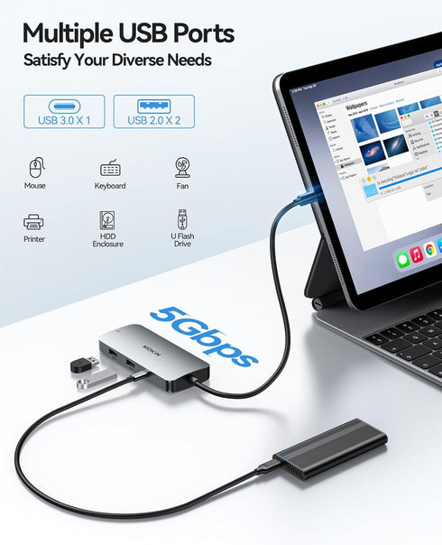 imokin 7 1 2 100W 3 USB C Docking Station Dual Monitor, in USBC to Dual HDMI Adapter, USB C Hub with HDMI, VGA, PD