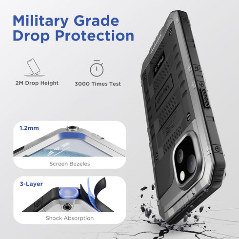 Mitywah Heavy Duty Waterproof Case for iPhone 15, Full Body Underwater Protective Metal Case with Built-in Screen