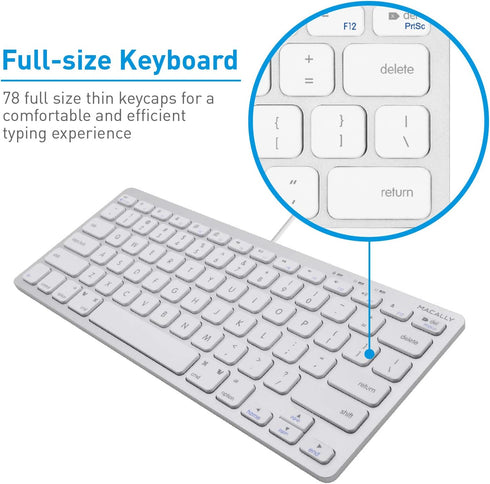 Macally Small Wired Keyboard for Mac & Windows - 78 Scissor Switch Keys, USB Mini Aluminum Keyboard