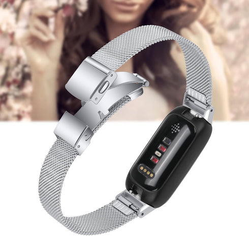 Metal Mesh Stainless Steel Loop Compatible with Fitbit Inspire 3, Adjustable Bracelet Replacement Band for Women Men