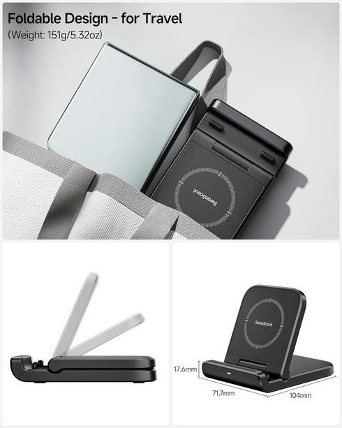 Wireless Charger for Samsung Z Flip 6, SwanScout 501S, Foldable Fast Charging Stand for Galaxy Z Flip Series