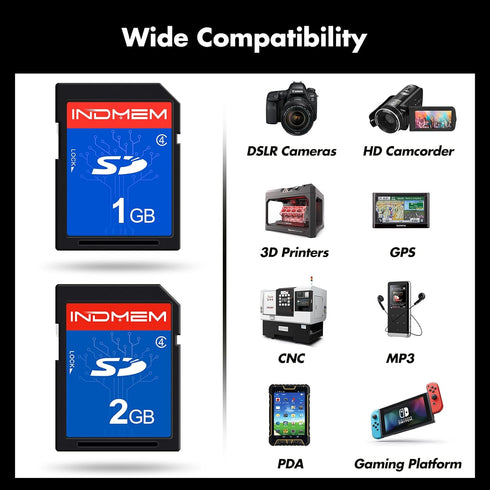 INDMEM SD Card 1GB + 2GB - Class 4 Flash Memory Card 2G SLC Standard Secure Digital Cards