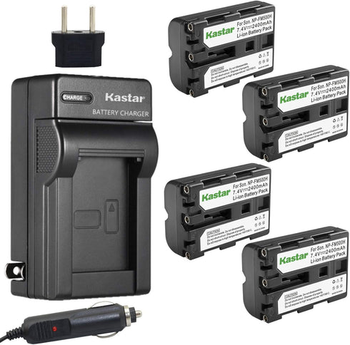 Kastar NP-FM500H Battery (4-Pack) and Charger Kit for Sony DSLR-A100, A200, A300, A350, A450, A500, A550, A560, A580,