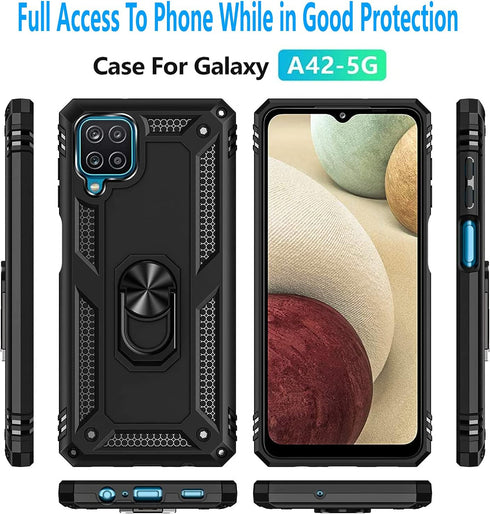 STARSHOP Compatible Samsung Galaxy A42 5G Phone Case Cover with Tempered Glass Screen Protector, Black