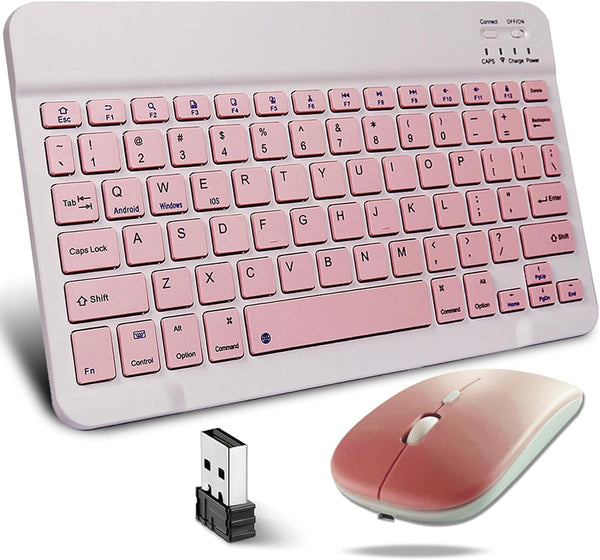 Wireless Bluetooth Keyboard and Mouse Set, Dual Rechargeable (Pink)